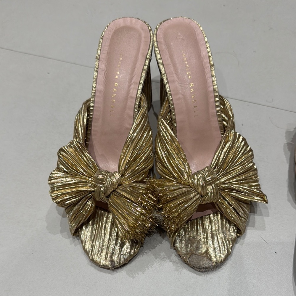 Loeffler Randall Metallic Gold Bow Mules
